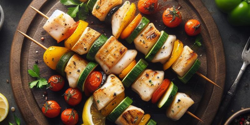Brochetas de Rape con verduras